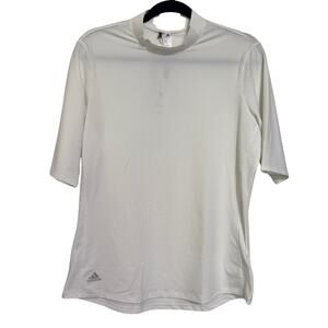 ADIDAS Womens Mock Neck Short Sleeve Textured Polo Shirt Golf White NWT Large